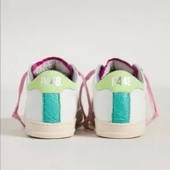 Woman’s P448 John Dogma low-top sneakers pink laces and a neon heel tab - Picture 8 of 15